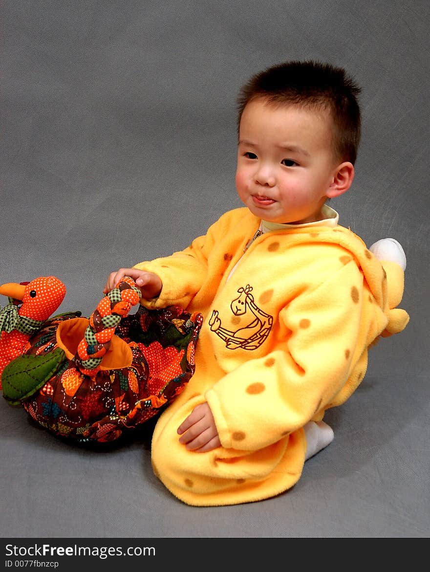 Boy with a toy basket