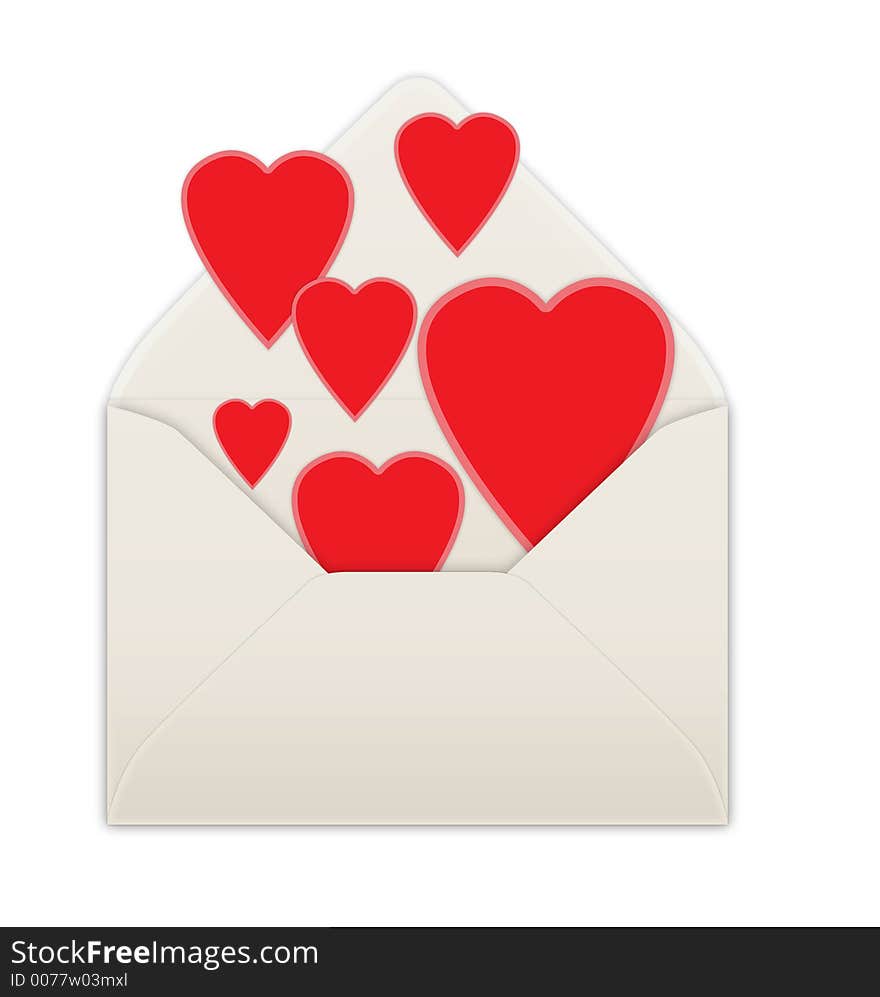 Red hearts in an envelope