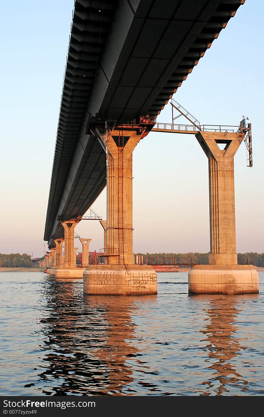 Piers of building bridge over river