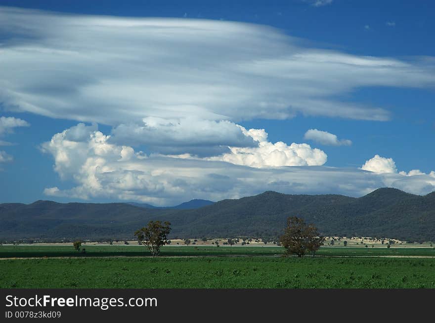 Green field, blue sky and white clouds. Green field, blue sky and white clouds