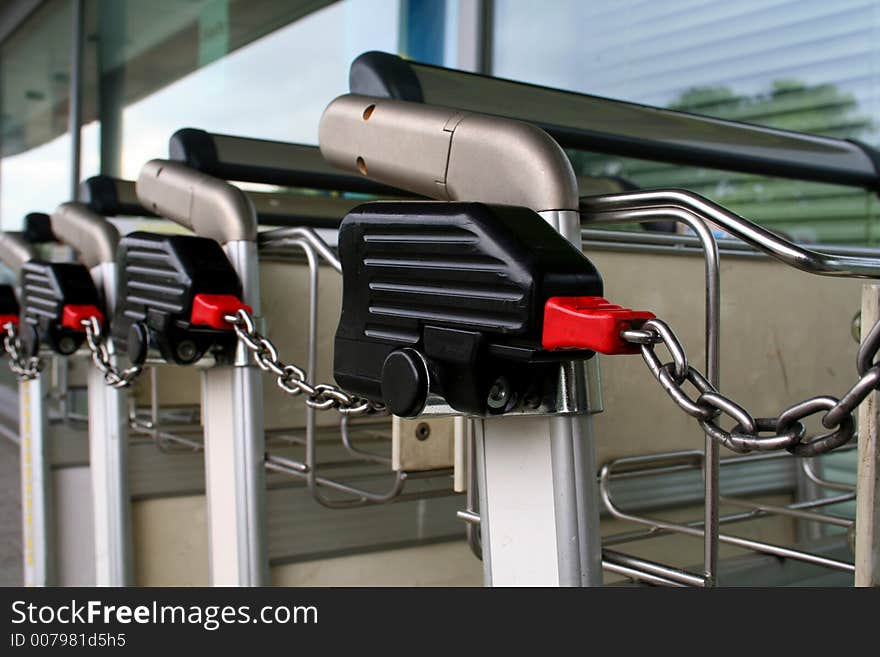 Trolleys chained together at airport