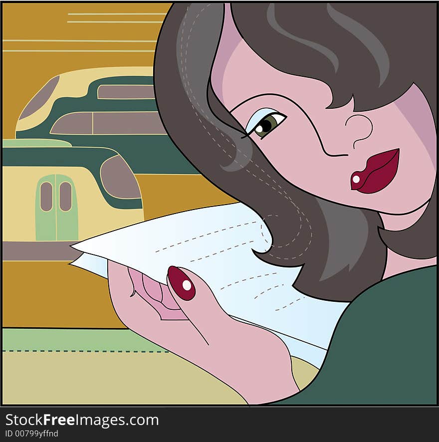 Illustration (transport and woman) or clip-art. Illustration (transport and woman) or clip-art