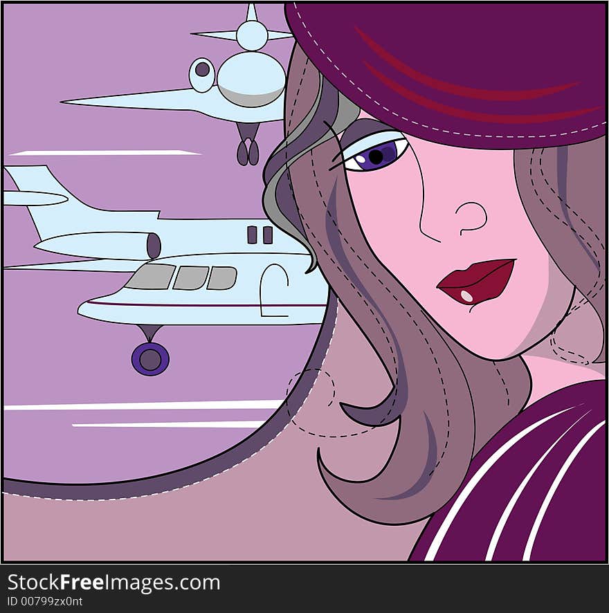 Illustration (transport and woman) or clip-art. Illustration (transport and woman) or clip-art