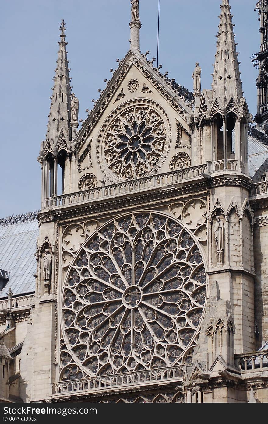 Stained Glass Window Detail from the Gothic Notre Dame Cathedral in Paris, France. Stained Glass Window Detail from the Gothic Notre Dame Cathedral in Paris, France