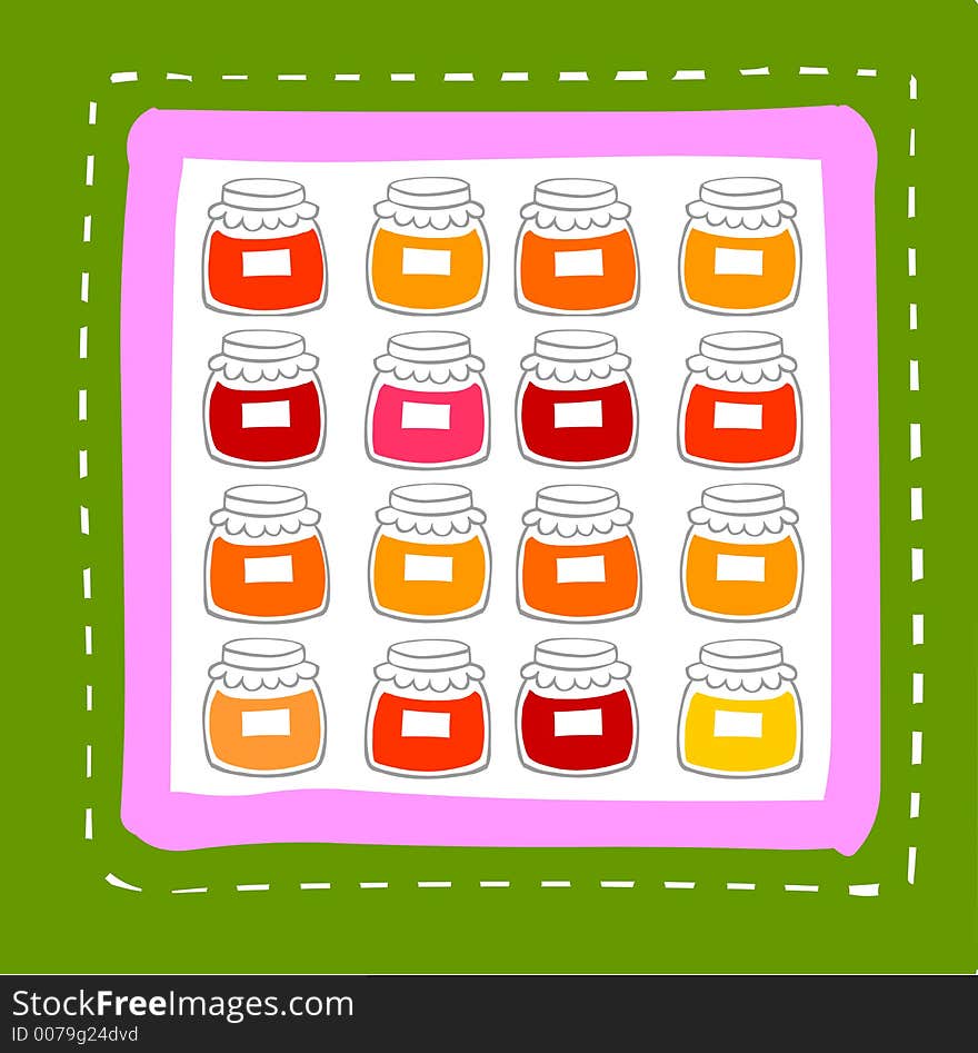 Illustration with coloured jars in a square. Illustration with coloured jars in a square