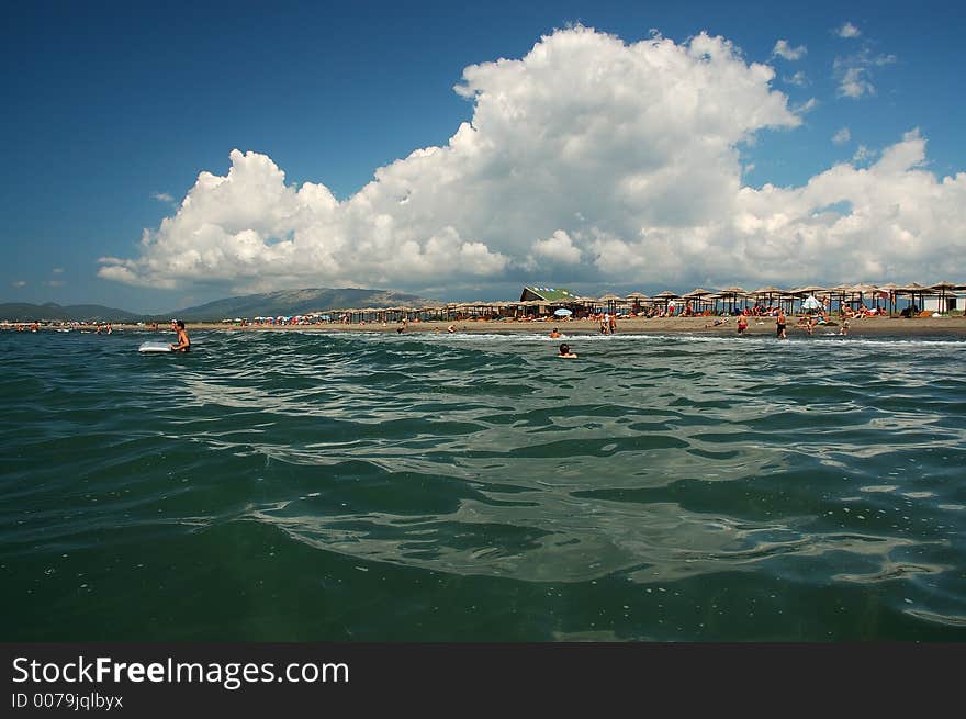 People having fun on the Copacabana beach in Montenegro. People having fun on the Copacabana beach in Montenegro