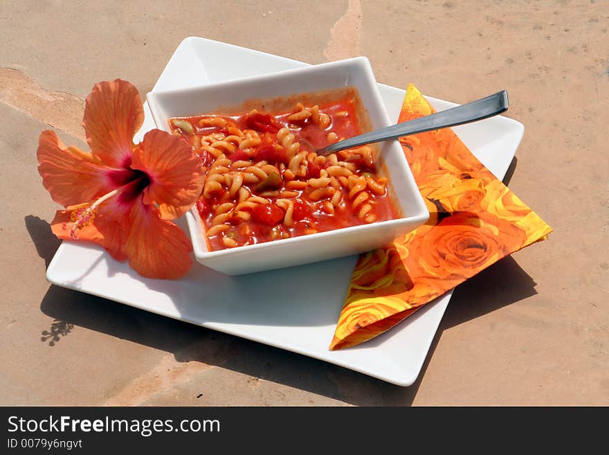 Soup in natural light. Sharp at the soup. Soup in natural light. Sharp at the soup