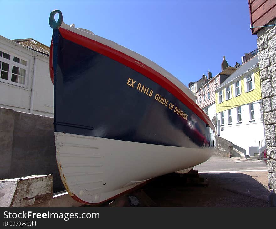 Old lifeboat at Mevagissey harbor