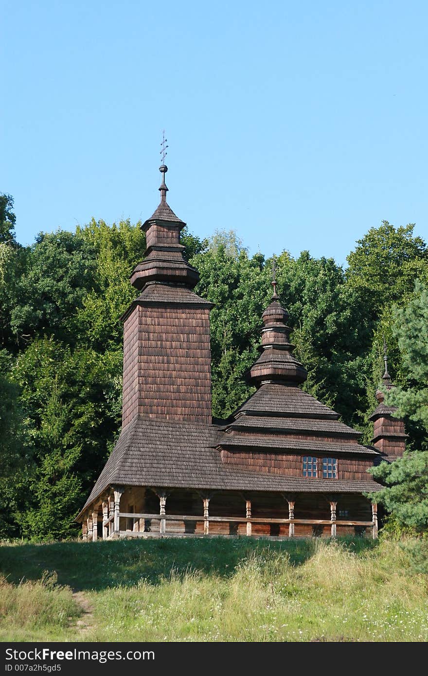 Old wooden church in the forest. Old wooden church in the forest