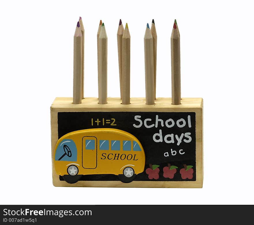 Isolated Wooden Back To School Pencil Holder. Isolated Wooden Back To School Pencil Holder