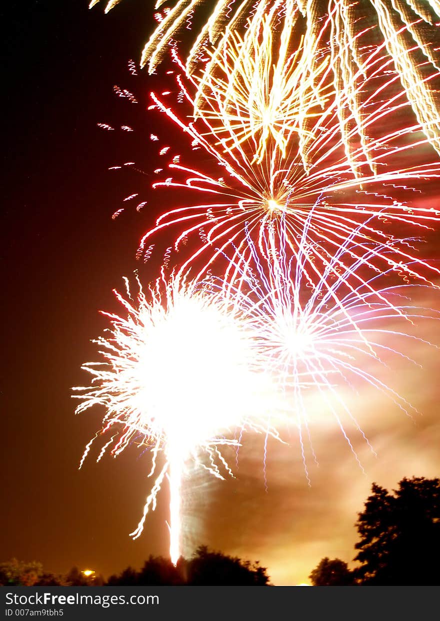 Colored fireworks in the sky