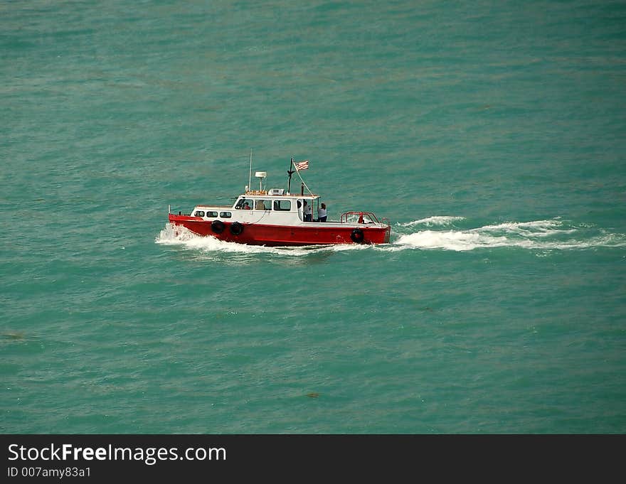 Patrol boat in river near detroit lake huron