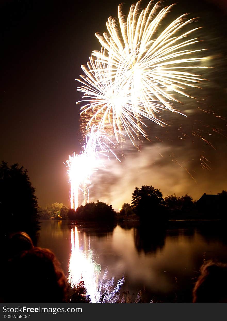 Fireworks and reflection on water