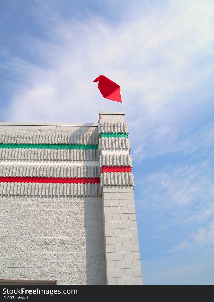 Perspective of an italian theme building with colors and flag. Perspective of an italian theme building with colors and flag.