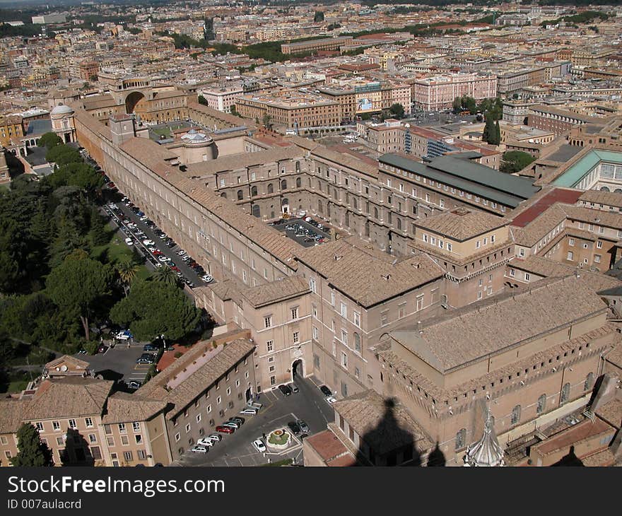 Vatican bird's eye view, photographed from the top of Saint Peter's Cathedral's dome.