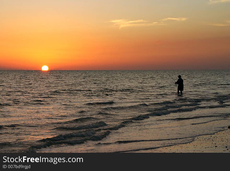 Sunset fisherman