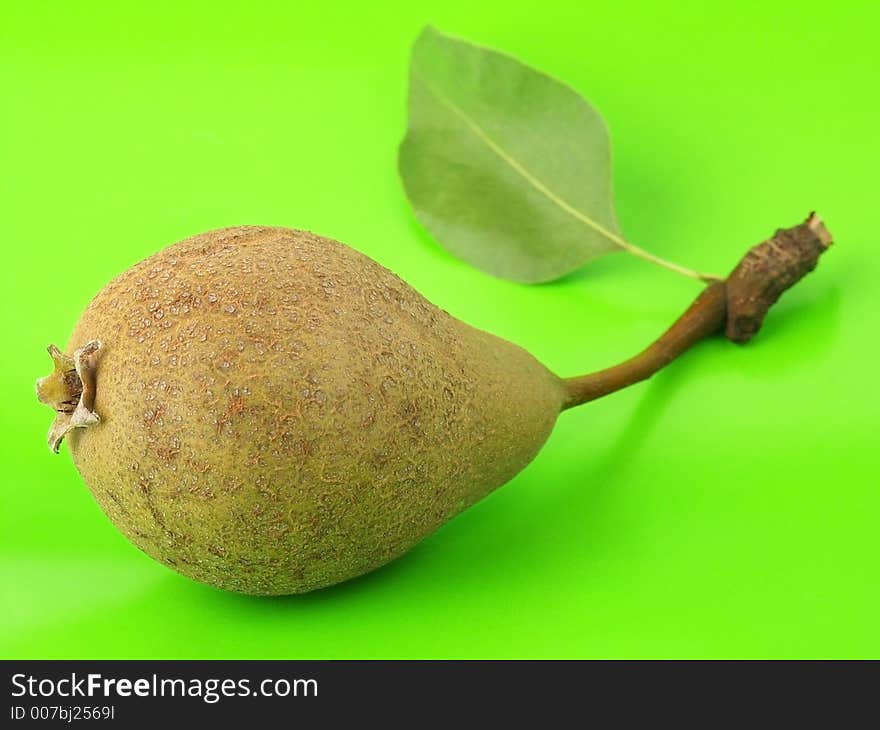 Pear with Fluorescent Green Background.