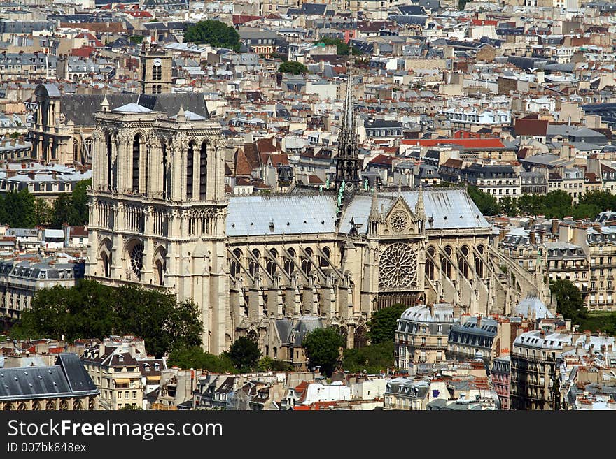 Notre dame de paris cathedral aerial view