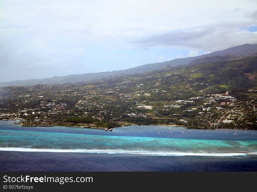 Tahiti lagoon aerial view