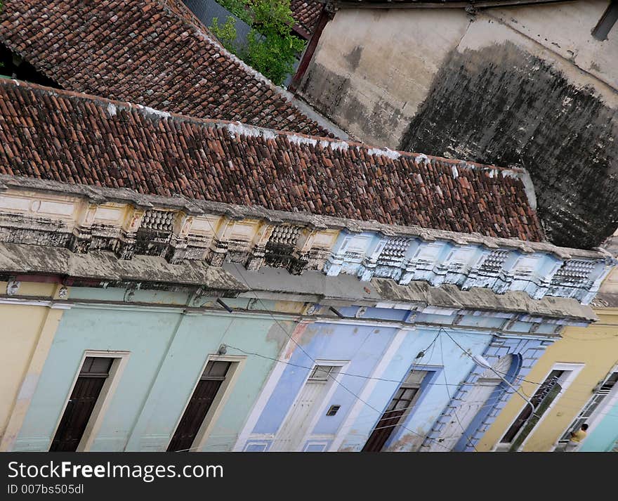 A colonial street from above. A colonial street from above