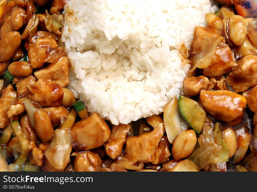 Rice with meat, peanuts,cucumber and pineapple. Rice with meat, peanuts,cucumber and pineapple