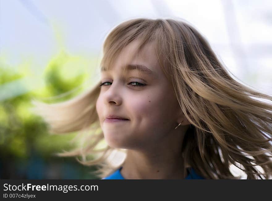 Blond young girl, blue eyes, 3