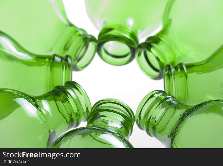 Abstract of a group of Green beer bottles