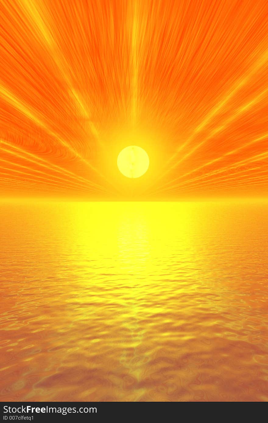 Kitsch 3d rendering sunset over the ocean. Kitsch 3d rendering sunset over the ocean