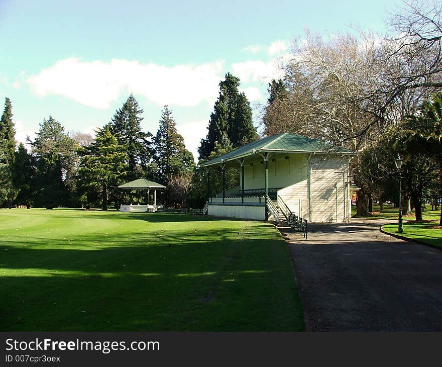 Band rotunda and cricket pavilion in Winter. Band rotunda and cricket pavilion in Winter