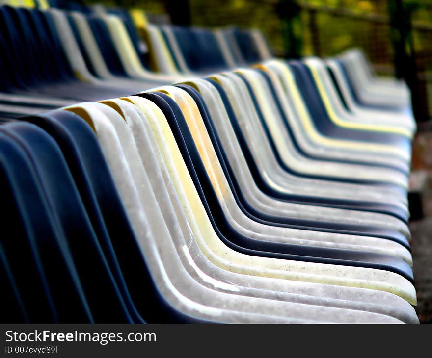 Seats in a football stadium. Seats in a football stadium