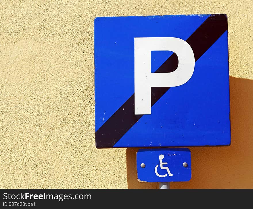 Handicap parking place road sign