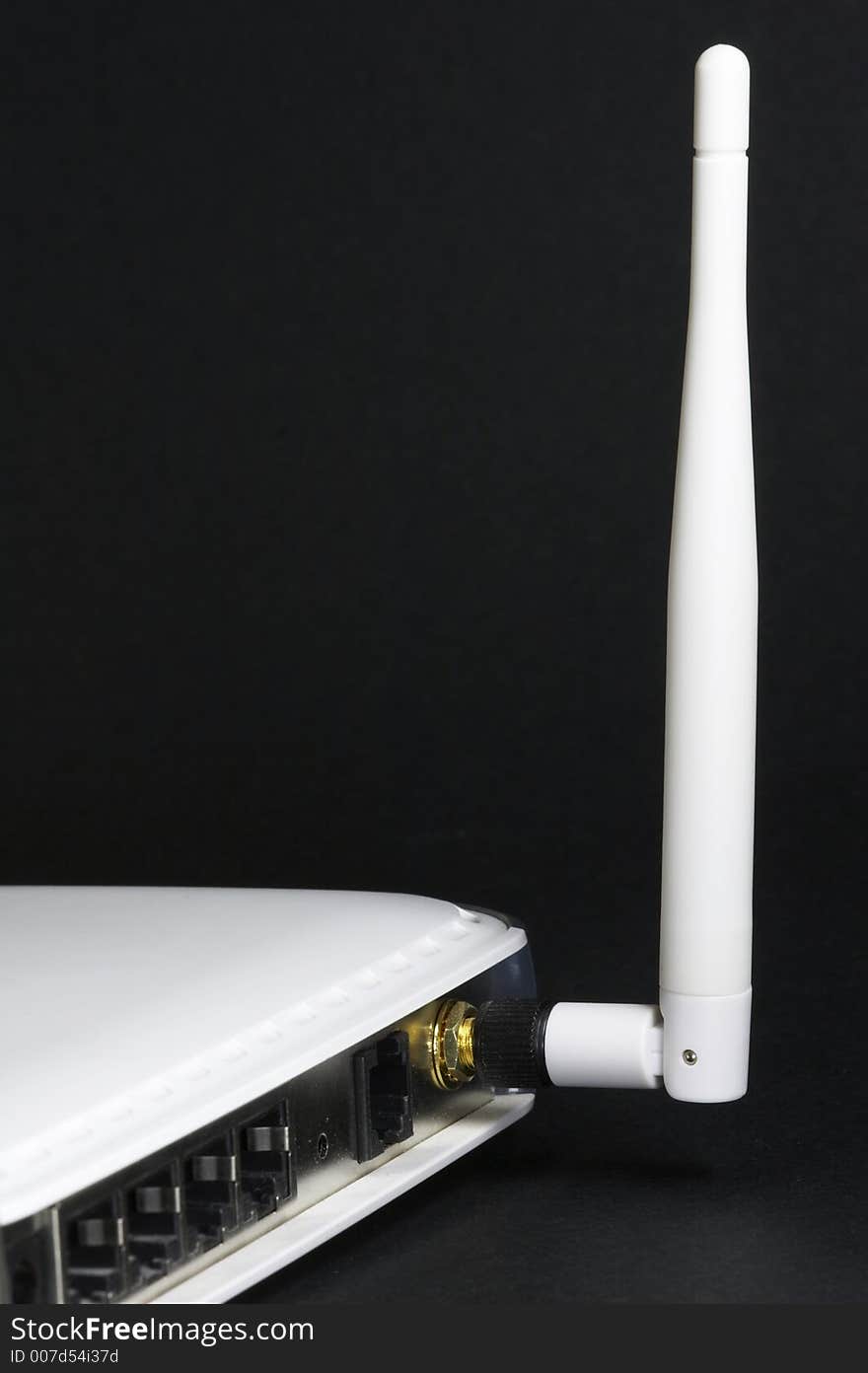 White wireless wlan adsl modem firewall router with antenna and black background. White wireless wlan adsl modem firewall router with antenna and black background