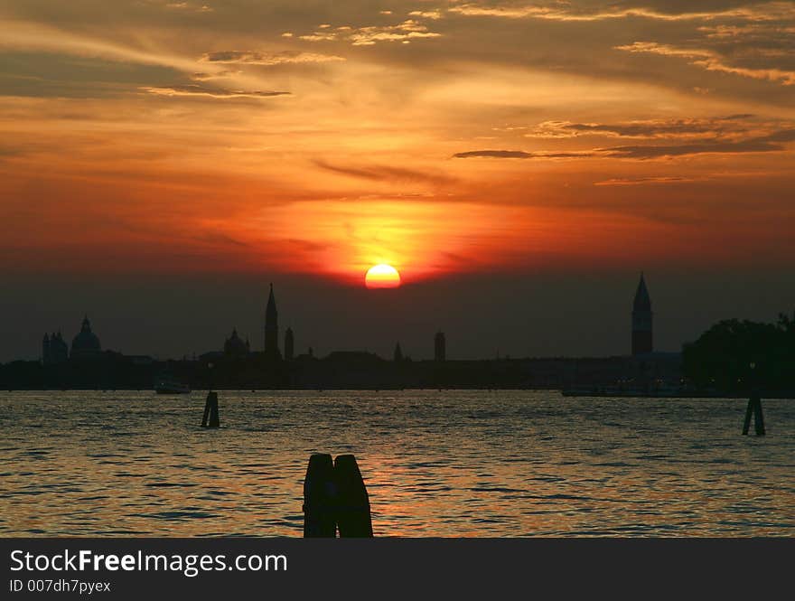 Sunset in the lagoon of Venice