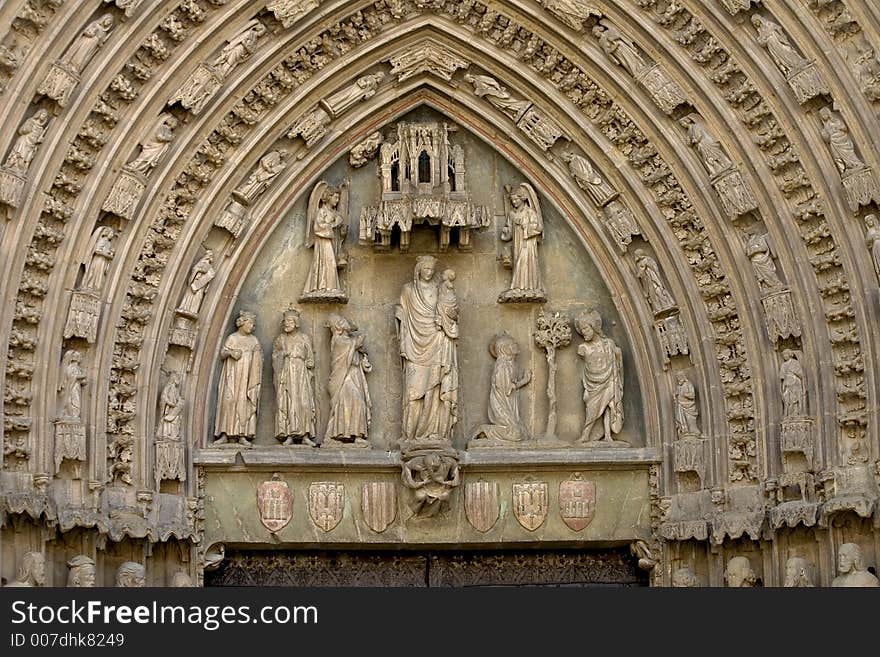 Gothic cathedral facade, Huesca, Aragon, Spain. Gothic cathedral facade, Huesca, Aragon, Spain