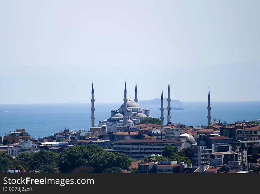 Blue mosque on the shore of sea marmara