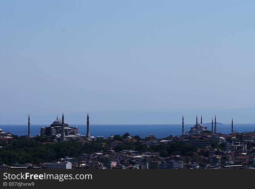 Hagia sophia and blue mosque seat on the shore of sea marmara,istanbul,turkey. Hagia sophia and blue mosque seat on the shore of sea marmara,istanbul,turkey