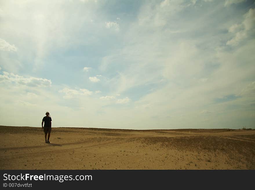 Alone men going for desert. Alone men going for desert