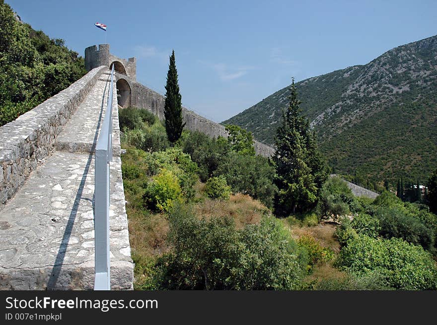 Fortification walls of town Ston, peninsula Peljesac, Croatia. Fortification walls of town Ston, peninsula Peljesac, Croatia