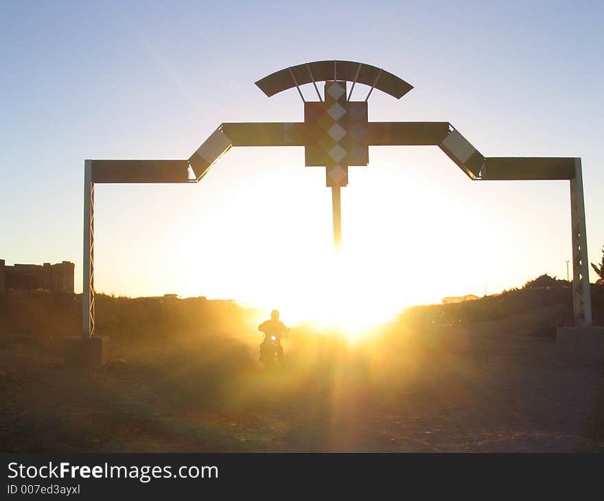 Crossing the gate in the sundown. Crossing the gate in the sundown