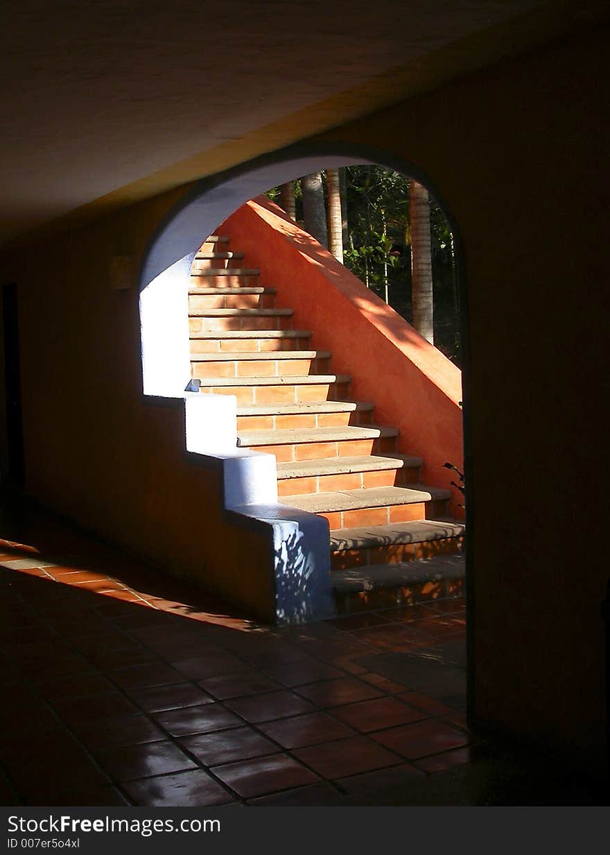 A lovely exterior Mexican-tiled staircase at Careyes, Mexico. A lovely exterior Mexican-tiled staircase at Careyes, Mexico