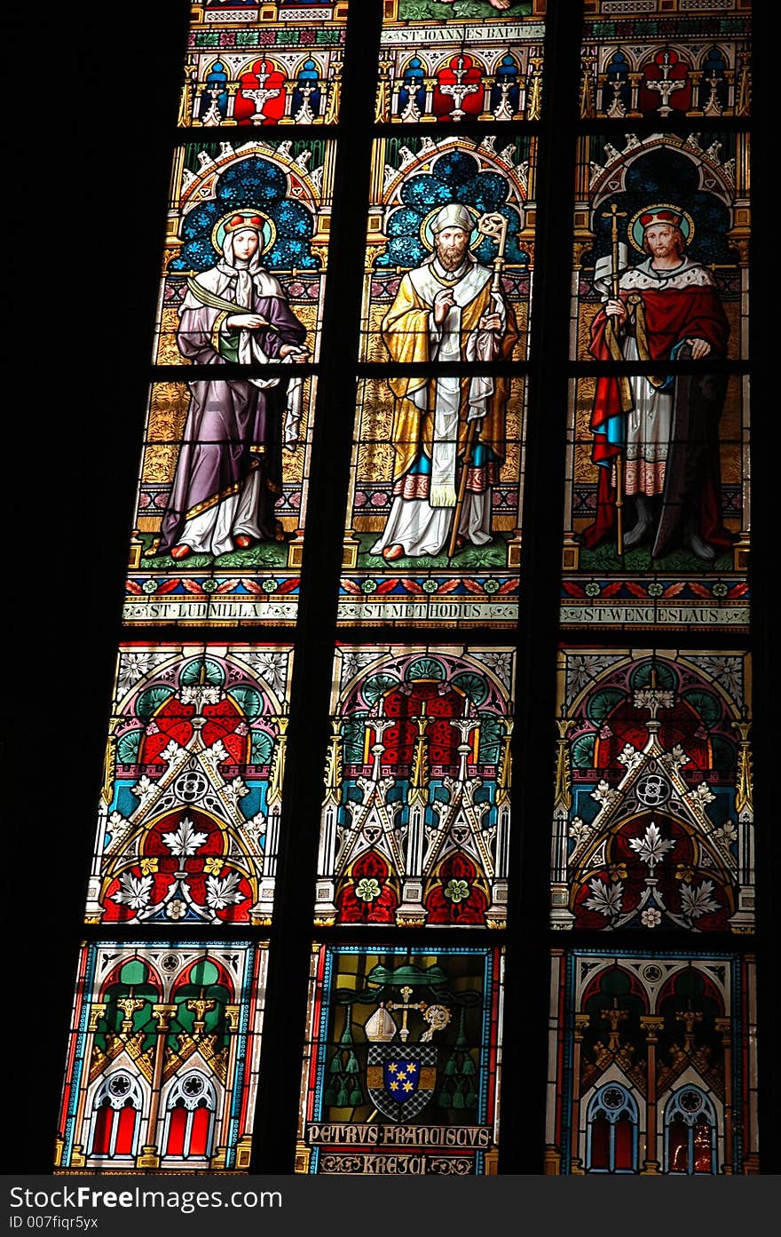 Inside window in the big cathedral in Prague