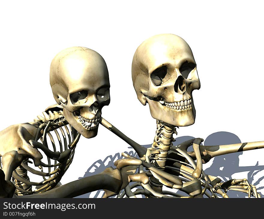 A pair of Skelton's coming out of a white background. A pair of Skelton's coming out of a white background.