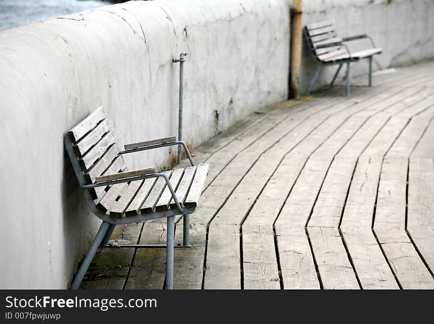 Bench     in a harbor in denmark