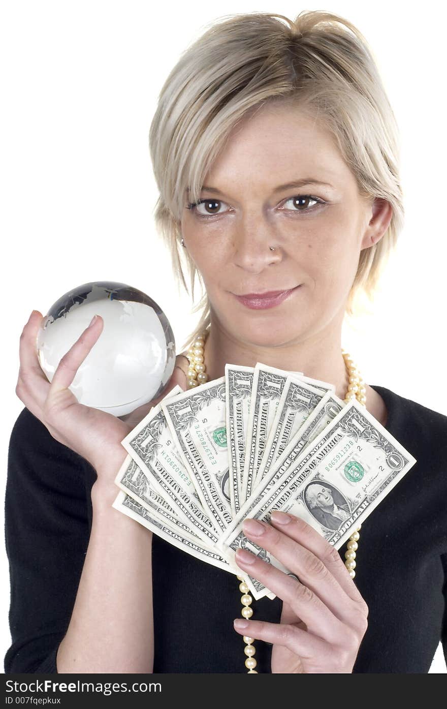 Girl with money in her hand. Girl with money in her hand