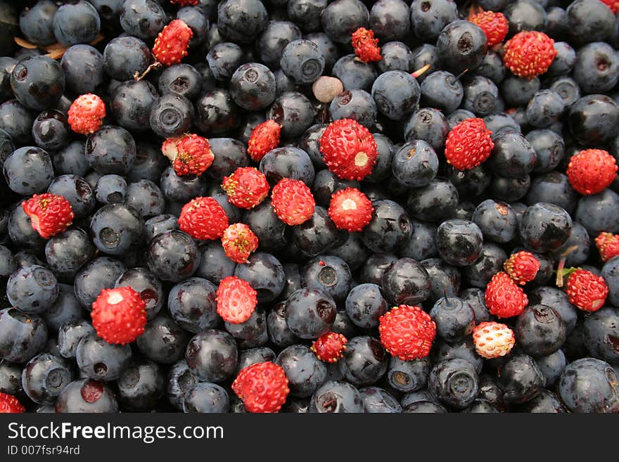 Wild blueberry and wild strawberry
background