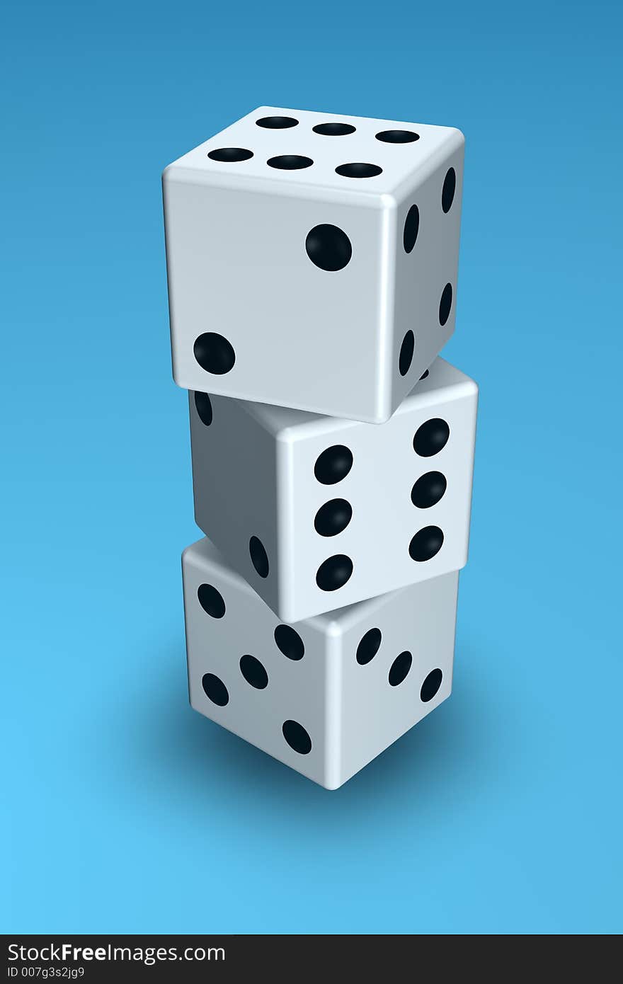 3d dice stacked on a blue background