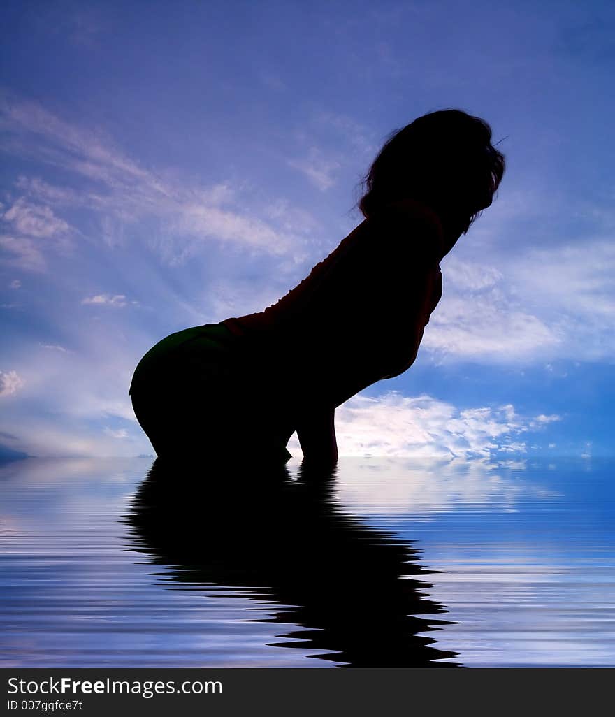 Girl posing on background sky