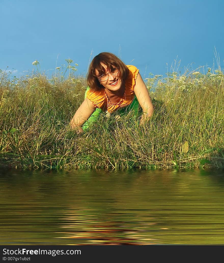 Active girl, girl on grass