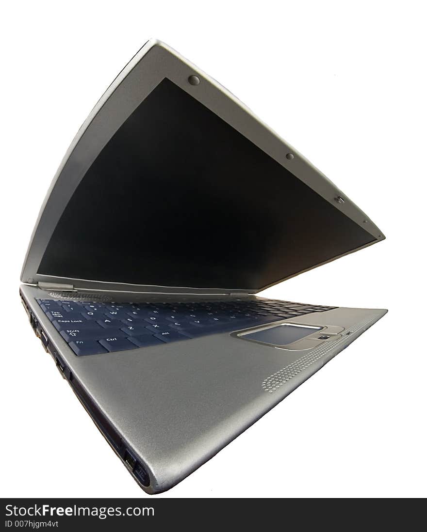 A laptop. The left-side view.