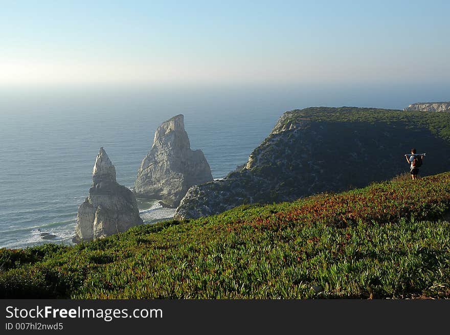 Man watching the sea on Portugal coast, Sintra.